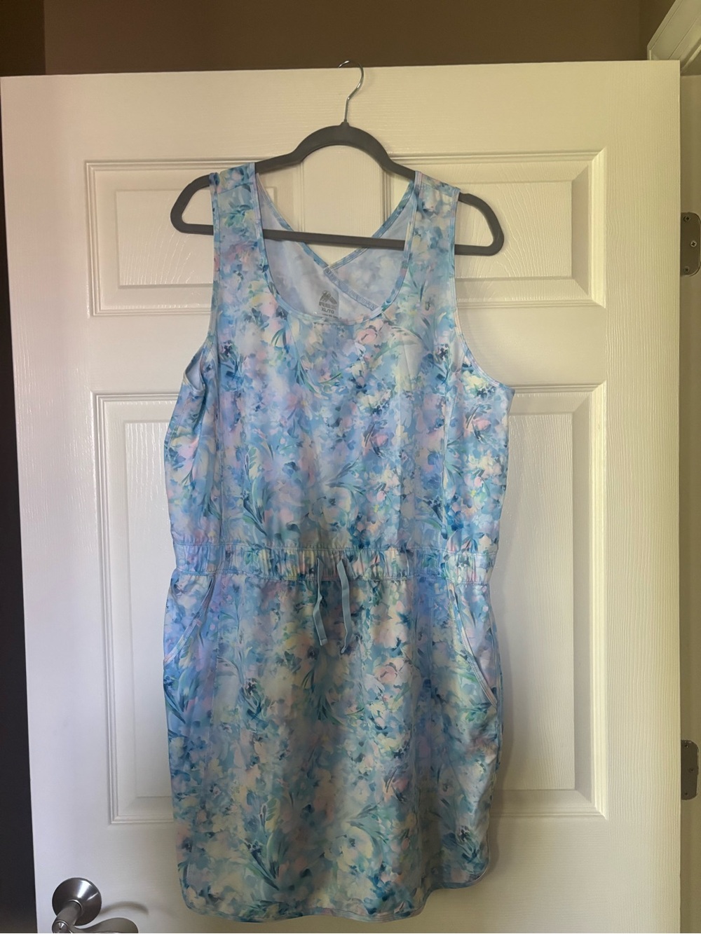 RBX Blue Floral Sleeveless Drawstring Dress